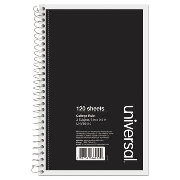 Universal® Wirebound Notebook, 3 Subject, Medium-college Rule, Black Cover, 9.5 X 6, 120 Sheets freeshipping - TVN Wholesale